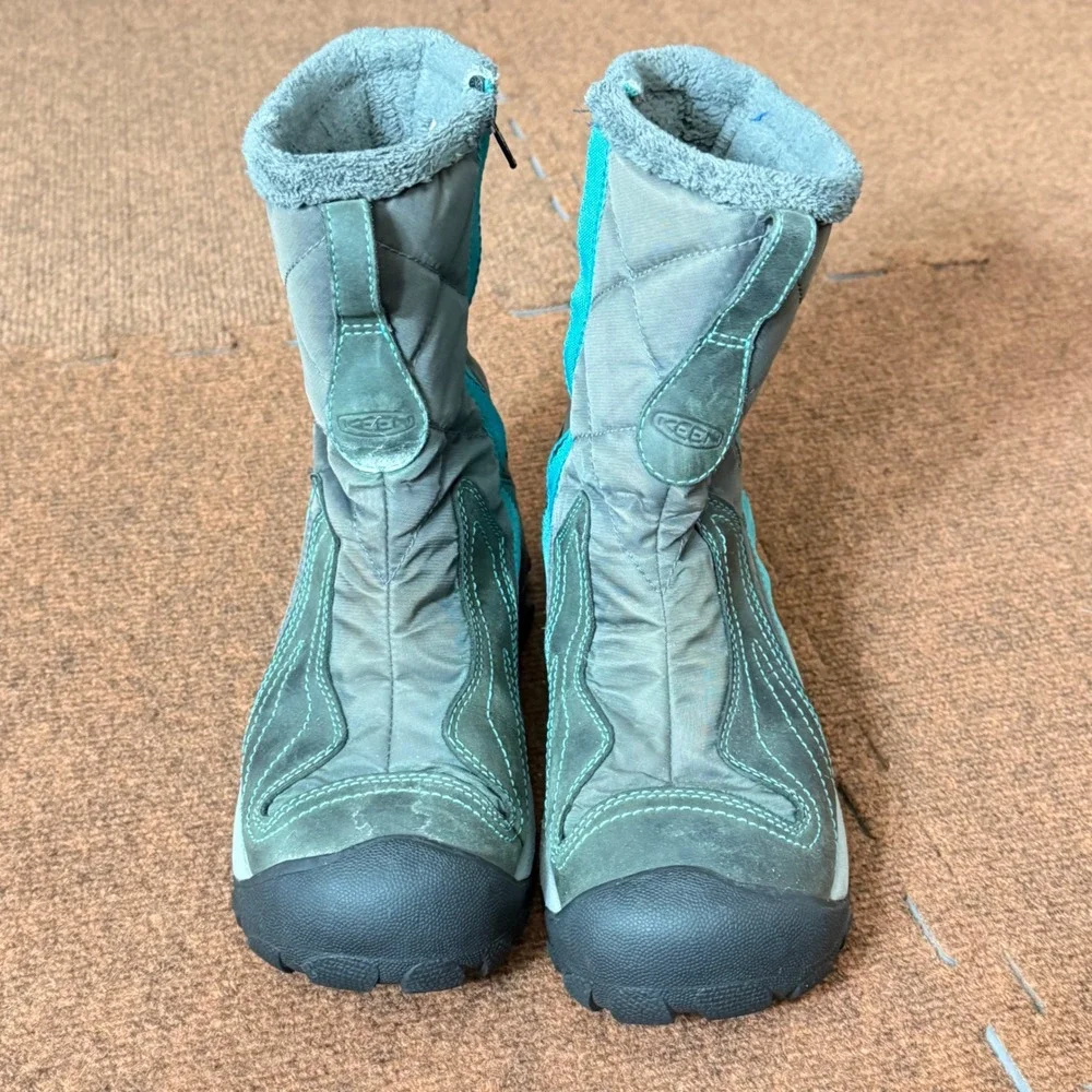 KEEN Dry Waterproof Winter Boots Womens 8 Grey Teal Quilted Insulated 5278-D‎ A+